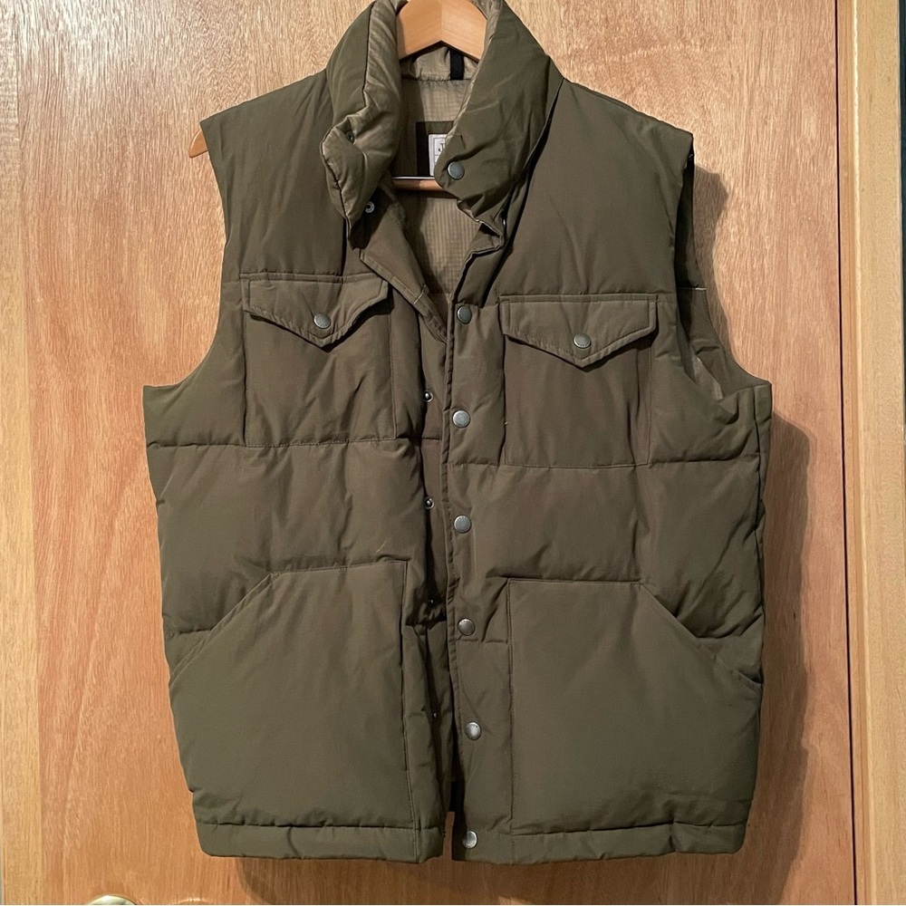 J. Crew Olive Quilted Snap-Front Puffer Vest